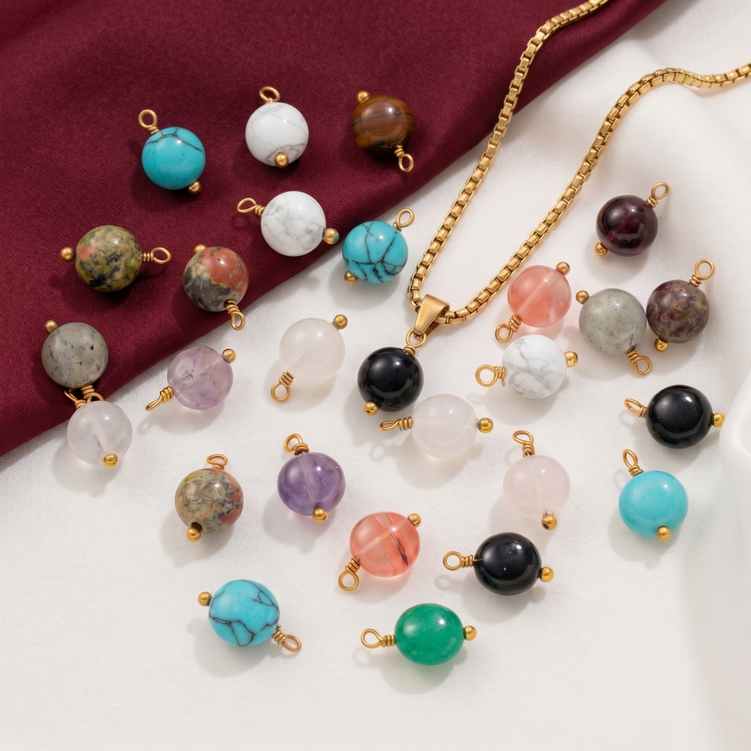 Vintage Fashion Earrings - 5pcs Pink Crystal Stone Bead Pendants