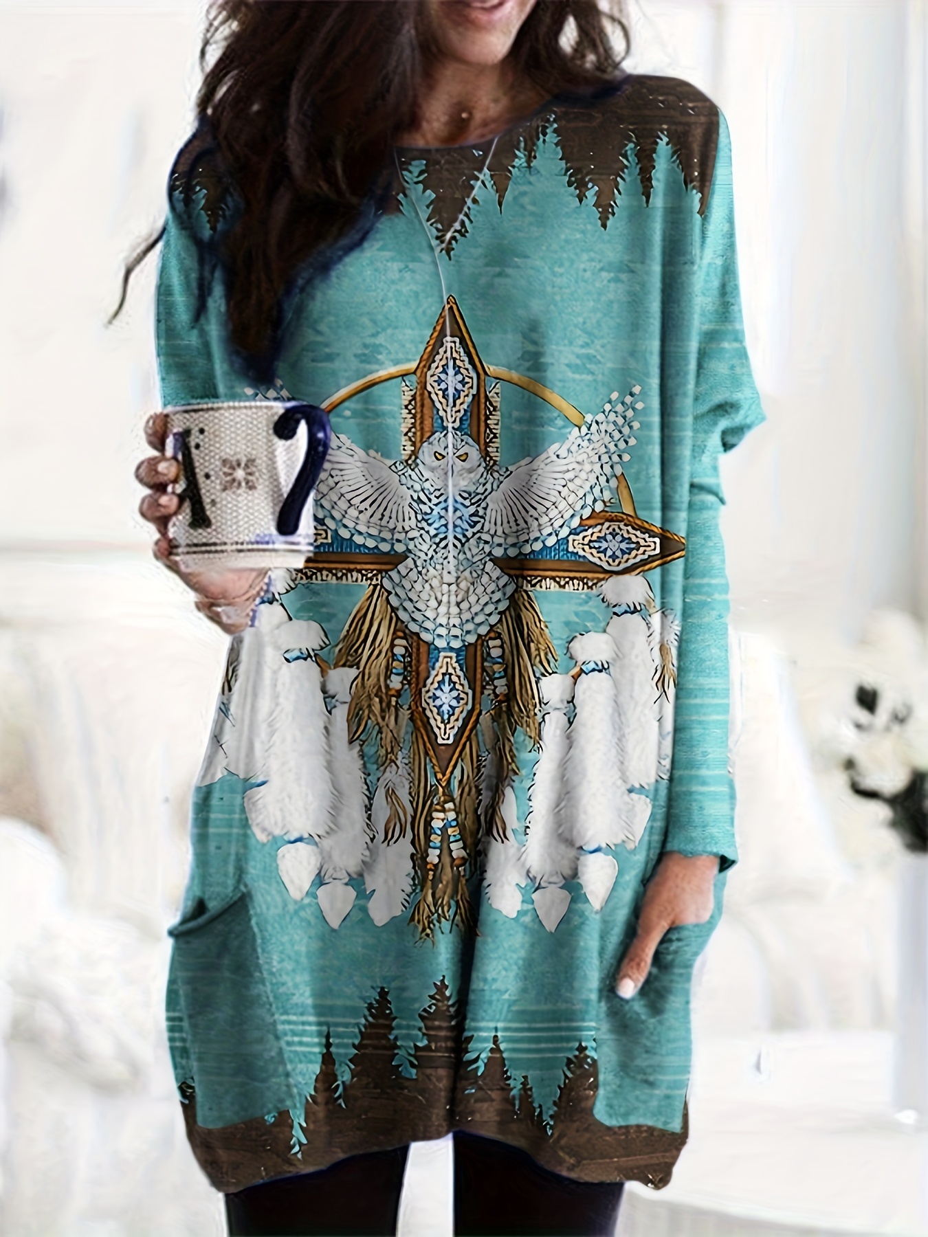 Vintage Print Long Sleeve V-Ne – Vintage Fashion Shop Bewertung und Preis