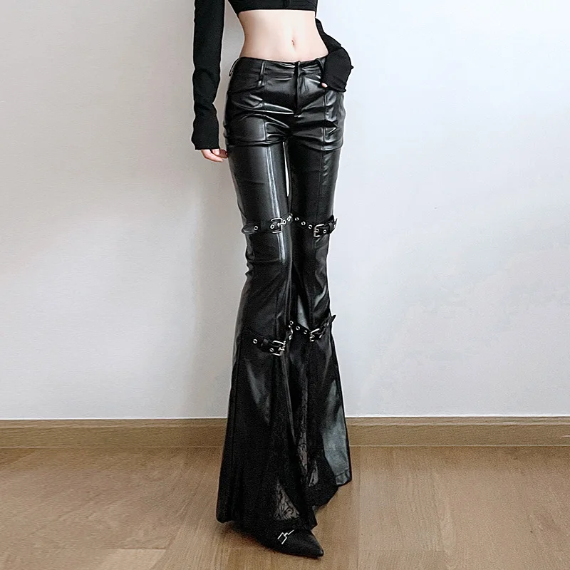 Women's PU Leather Flare Pants – Vintage Fashion Y2K Bewertung und Preis