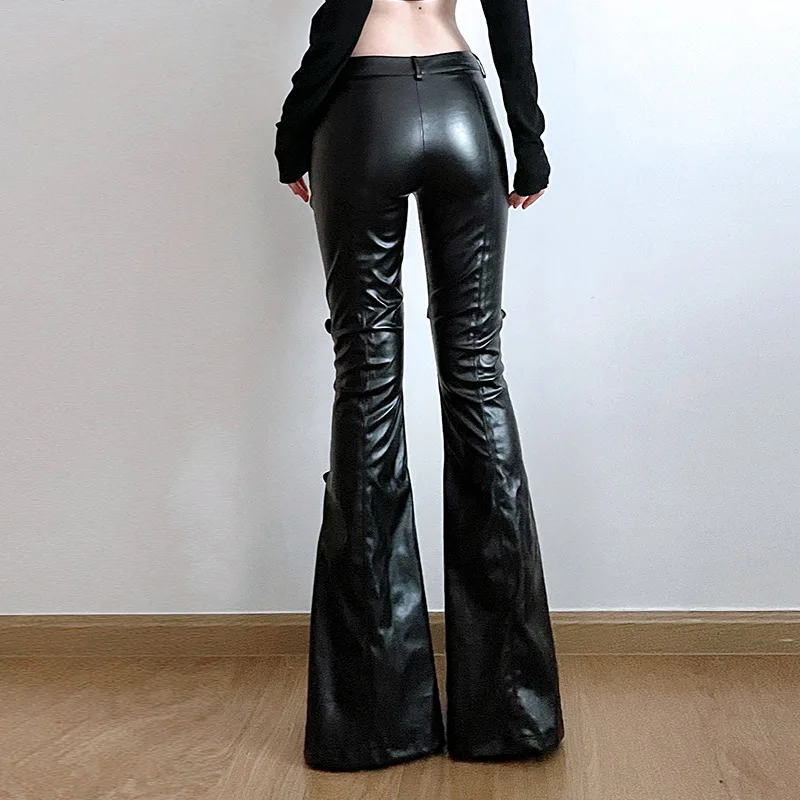 Women's PU Leather Flare Pants – Vintage Fashion Y2K Bewertung und Preis